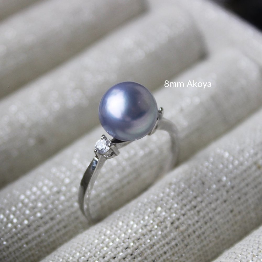 Large Akoya 8mm Pearl Ring Sterling Silver